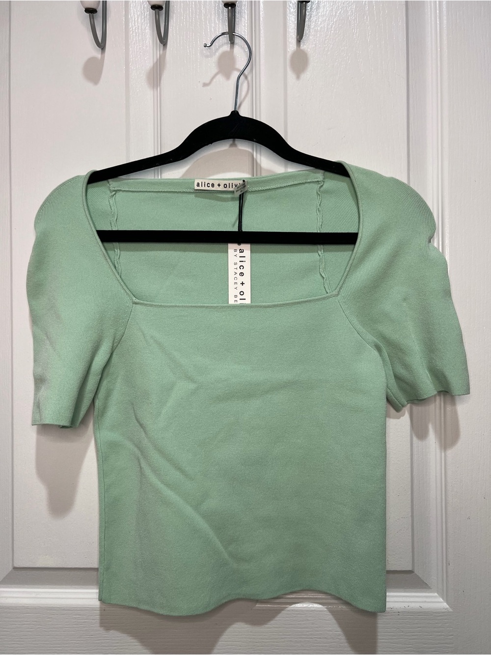 Alice + Olivia Mint Green Square Neck Short Sleeve Top
